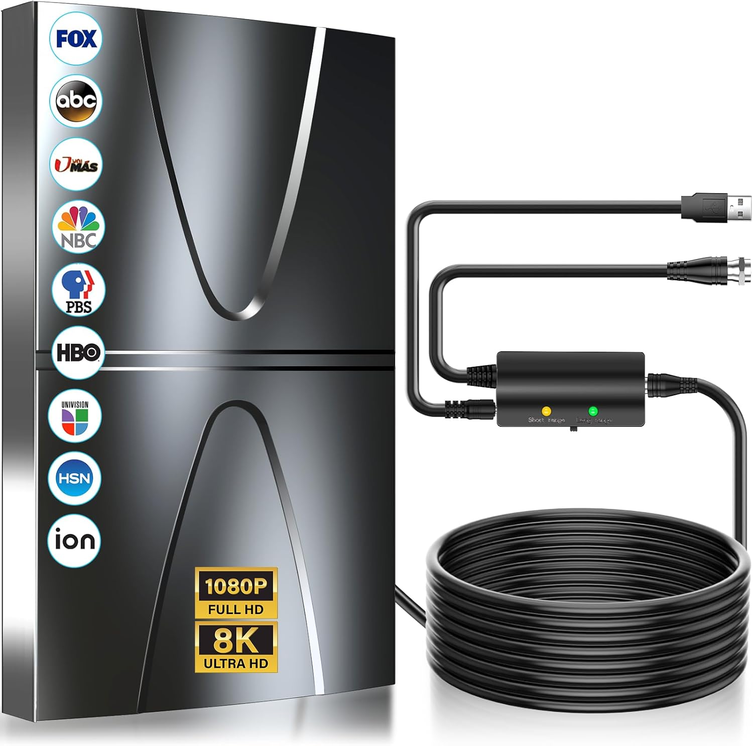 2026 Updated TV Antenna,4500+ Miles Range Antenna for Smart TV Indoor/Outdoor,360° Reception Digital TV Antenna for Local Channels and All Smart/Old TVs-40ft Thick Coax Cable and Amplifier
