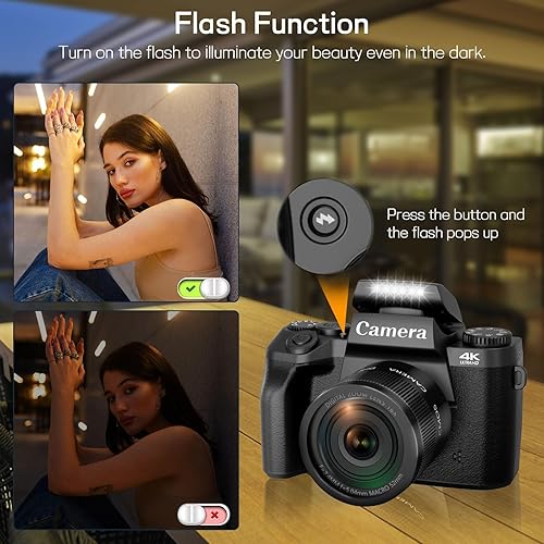 Miniatura 5 de Cámara digital para fotografía, 4K 64MP WiFi cámara de doble lente para vlogging para YouTube con zoom digital de 16X, flash, pantalla táctil,