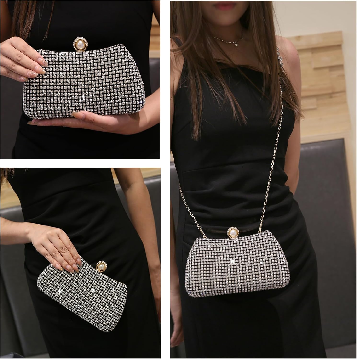 Womens Sparkly Rhinestone Crystal Clutch Glitter Sequin Evening Bag Purse Handbag for Bridal Wedding Party Prom - Image 2