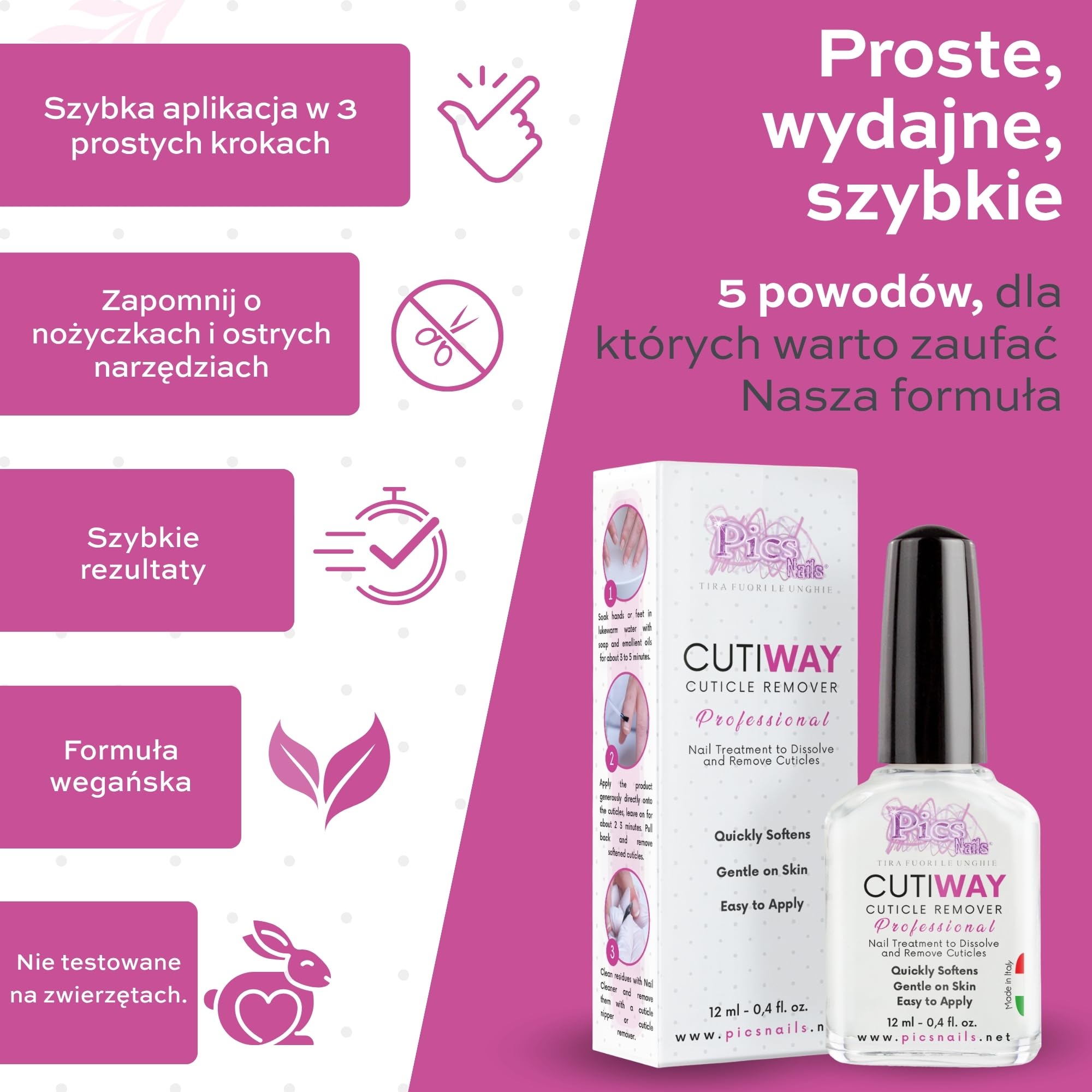Cutiway profesjonalny środek do usuwania skórek do paznokci, 12 ml, skuteczny środek do usuwania skórek i pedicure