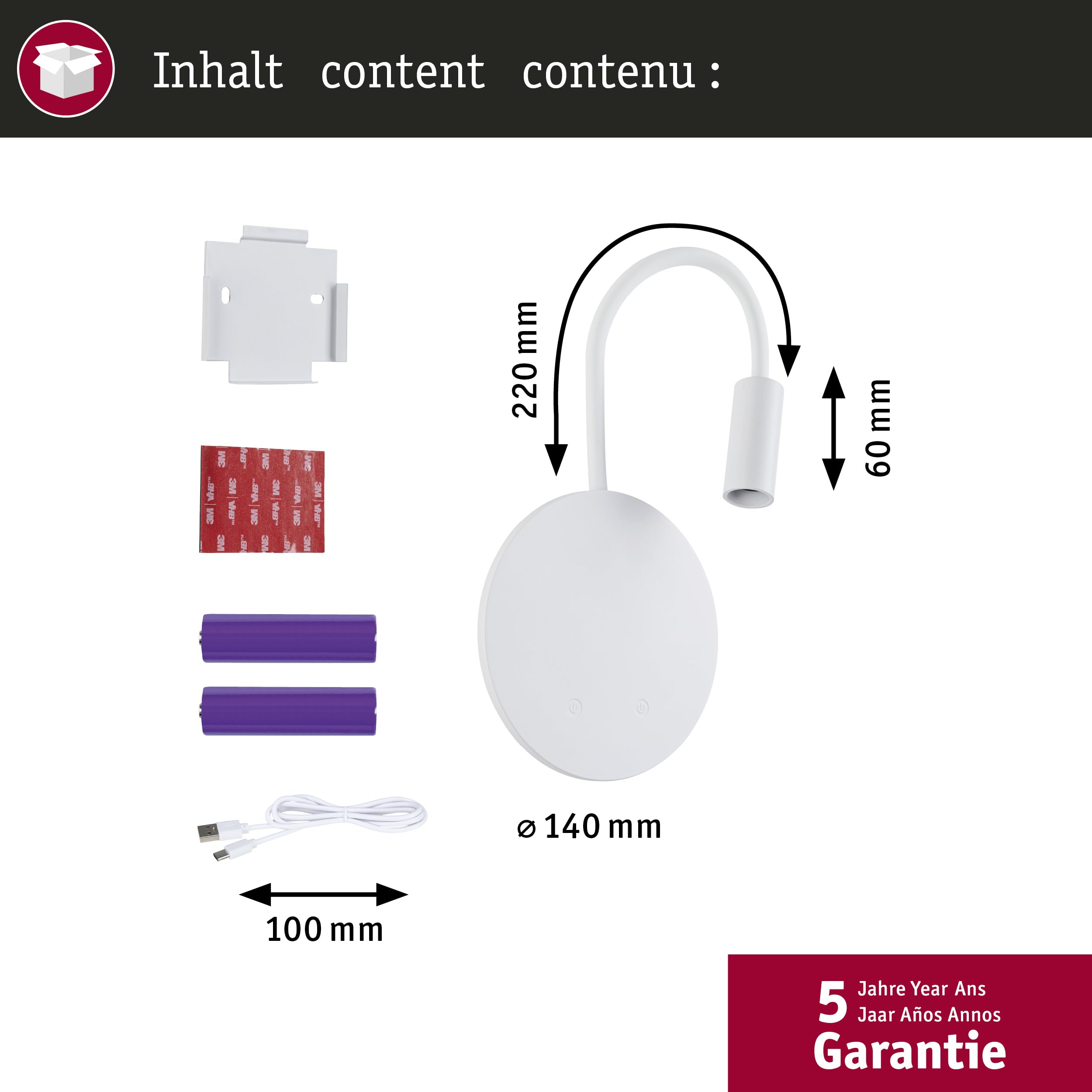 Paulmann 71289 LED Akkuwandleuchte Miora 2700K 78lm / 82lm 3,7V 0,6W / 0,7W dimmbar Weiß