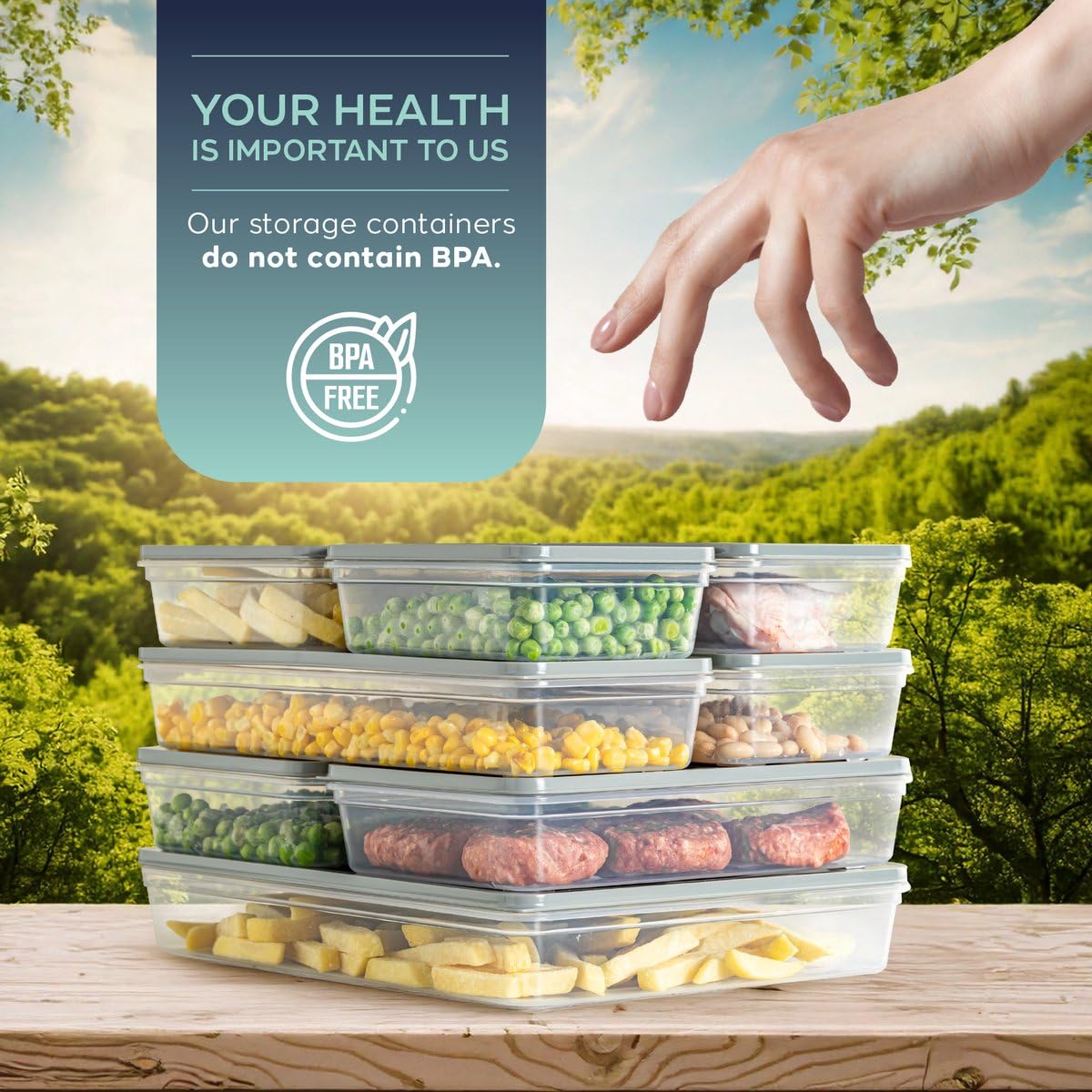 Fresh Box 20-teiliges Frischhaltedosen Set – 8x600 ml, 4x1170 ml, 4x1200 ml, 4x2400 ml – BPA-frei – Stapelbar & Platzsparend – Gefrierschrank Organizer & Kühlschrank Aufbewahrung