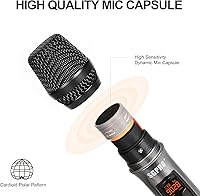 Vista 3 de Juego de micrófono inalámbrico multiusos con receptor compacto, silencio e indicador de batería para cantar, DJ, discurso, aula, iglesia y karaoke