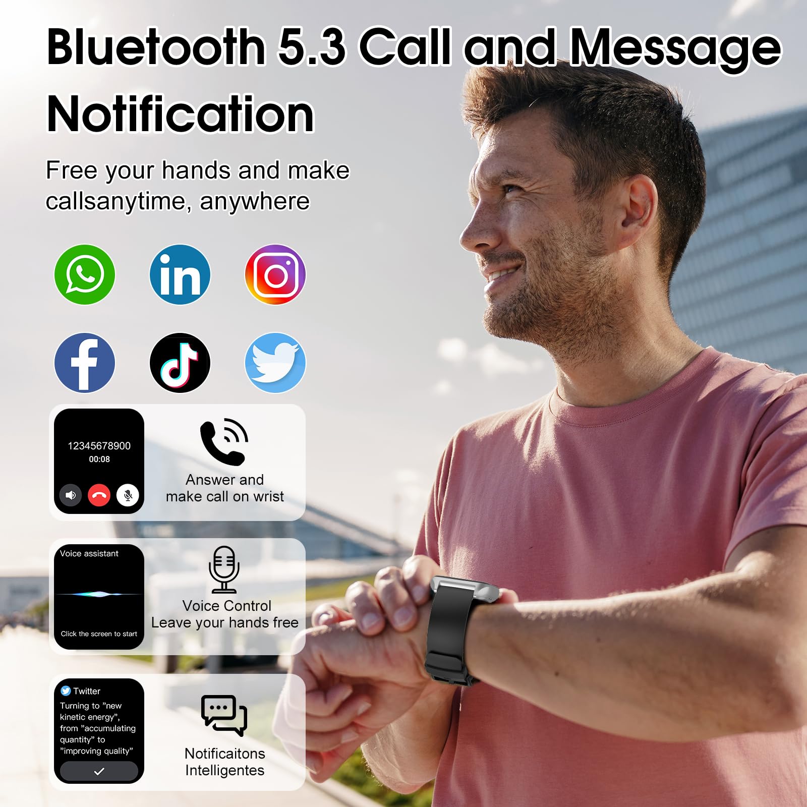Smartwatch Herren Damen, 1,85" HD Touchscreen Smart Watch mit Telefonfunktion, 100+ Sportmodi Sportuhr mit Schrittzähler/Herzfrequenzmonitor/Schlafmonitor, IP68 Wasserdicht Fitnessuhr für iOS Android