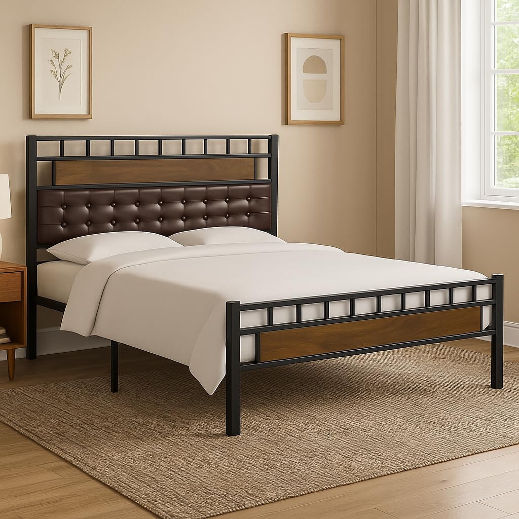 Orvo Metal Queen Size Bed Without Storage | Wrought Iron Double Bed with Headboard & Footboard | Sturdy Powder Coated Platform Bed Queen Size Cot for Bedroom Living Room Black (75x60)-image-13