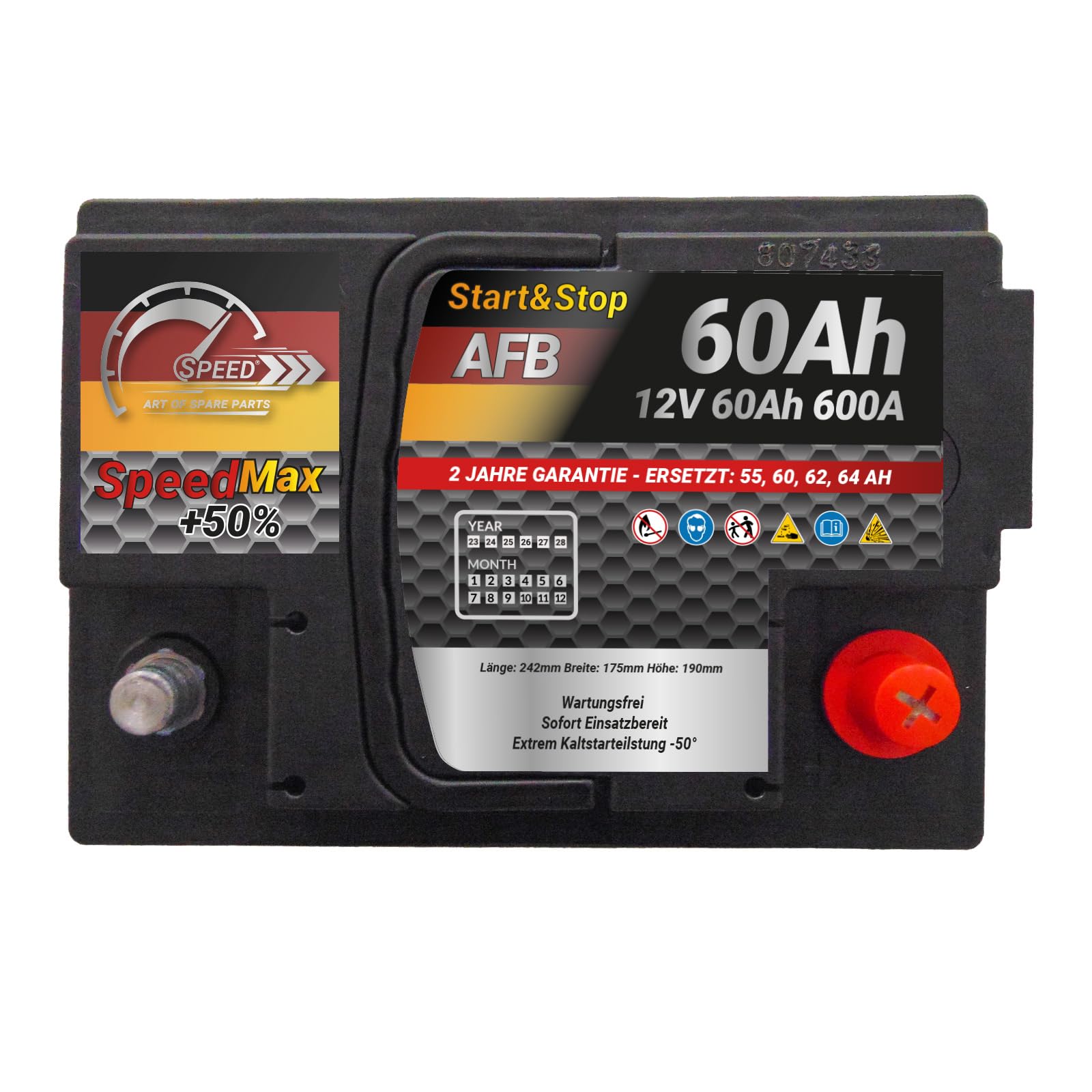 SMC bateria Auto 60Ah AFB Speed Max 600A 12V L2 Start&Stop 242x175x190 mm EFB