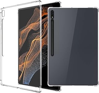 Tablet Case for Samsung Galaxy Tab S8 Ultra/Galaxy Tab S9 Ultra 14.6 inch, GEJEFA Flexible Ultra Slim Transparent Protective Sleeve Cover with Reinforced Corners for Samsung Galaxy Tab S8 Ultra