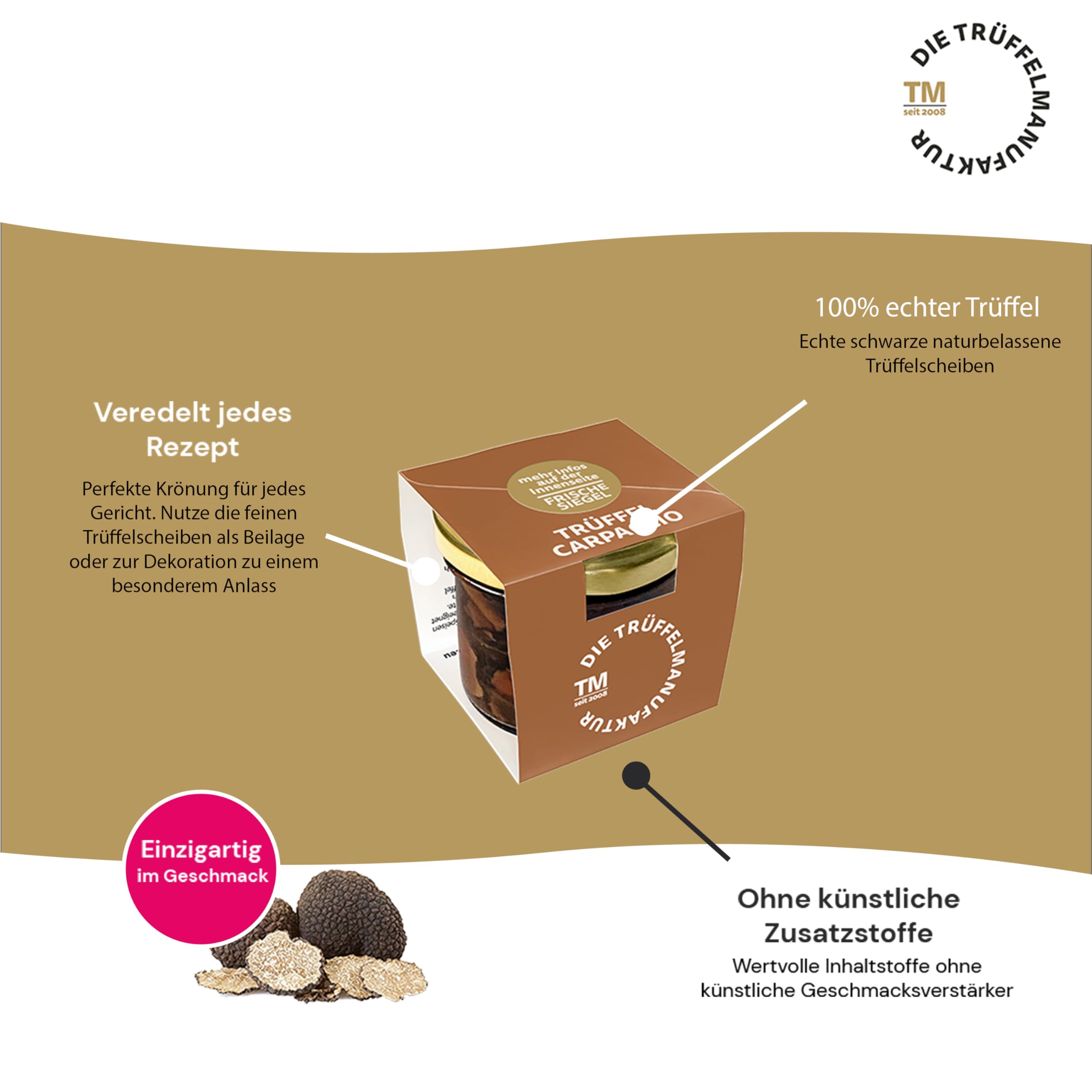Die Trüffelmanufaktur - Feinkost Trüffel Carpaccio in feinen Scheiben und eigenem Sud, schwarzer echter Sommertrüffel, Trüffelscheiben im 30 g Glas perfekt als Beilage und zur Dekoration