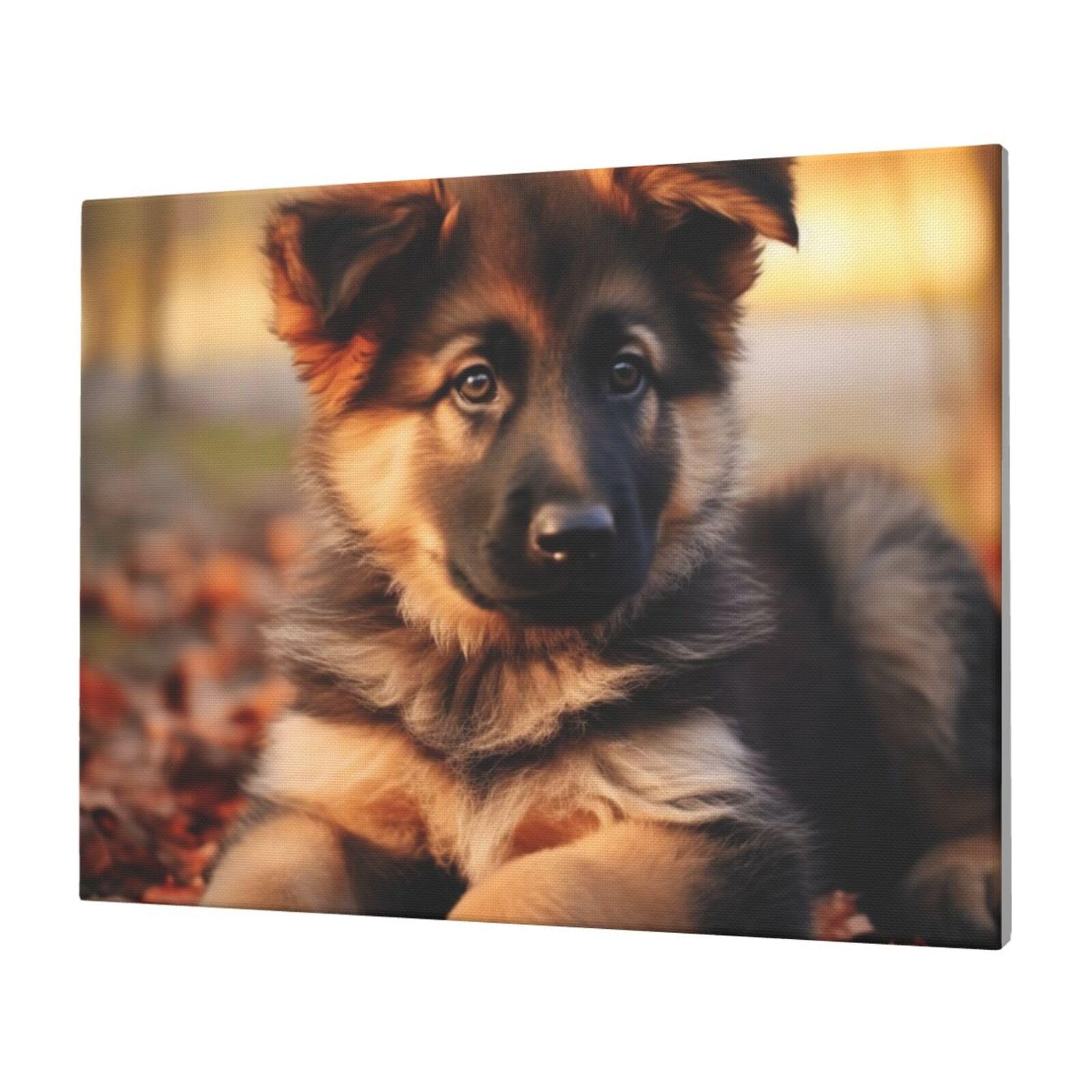 Ykljg White Cute German Shepherd Puppy Printed Canvas Wall Art 40X30 Cm Decorative Artworks Pictures Print Painting Framed Artwork For Bedroom, Living Room & Office
