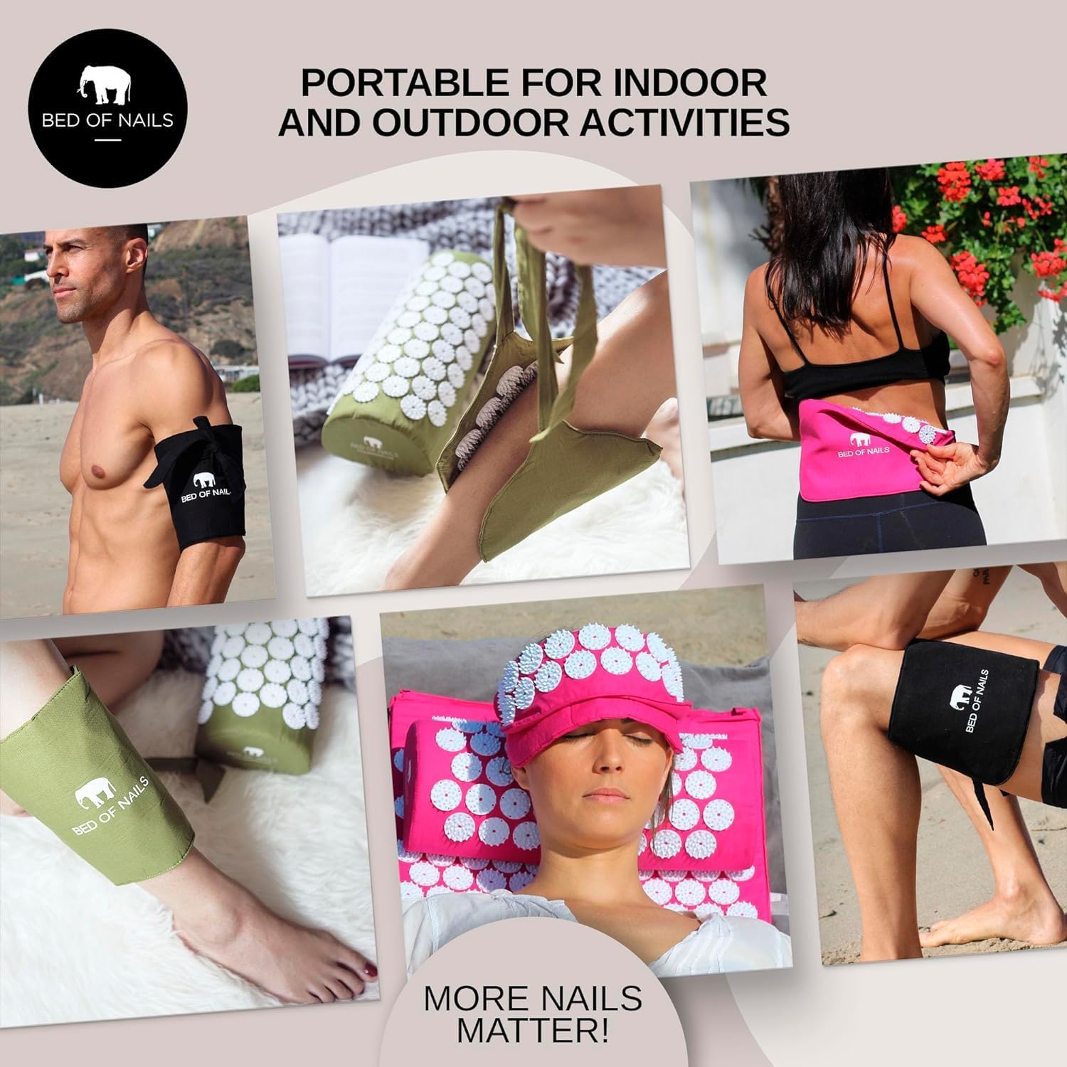 Bed of Nails Strap Original Bon Acupressure Design with 1848 Precision Nails, 15 x 8, Pink