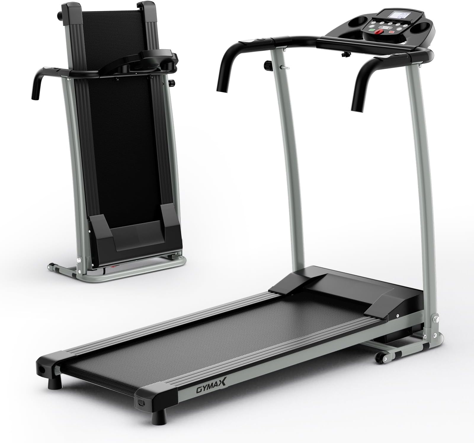 GYMAX Foldable Treadmill, Freestanding Easy Assembly Folding Treadmill with 12 Preset Programs, LCD Monitor, Built-in Wheels & Pulse Sensor, Portable Compact Running Machine for Small Space (Black)