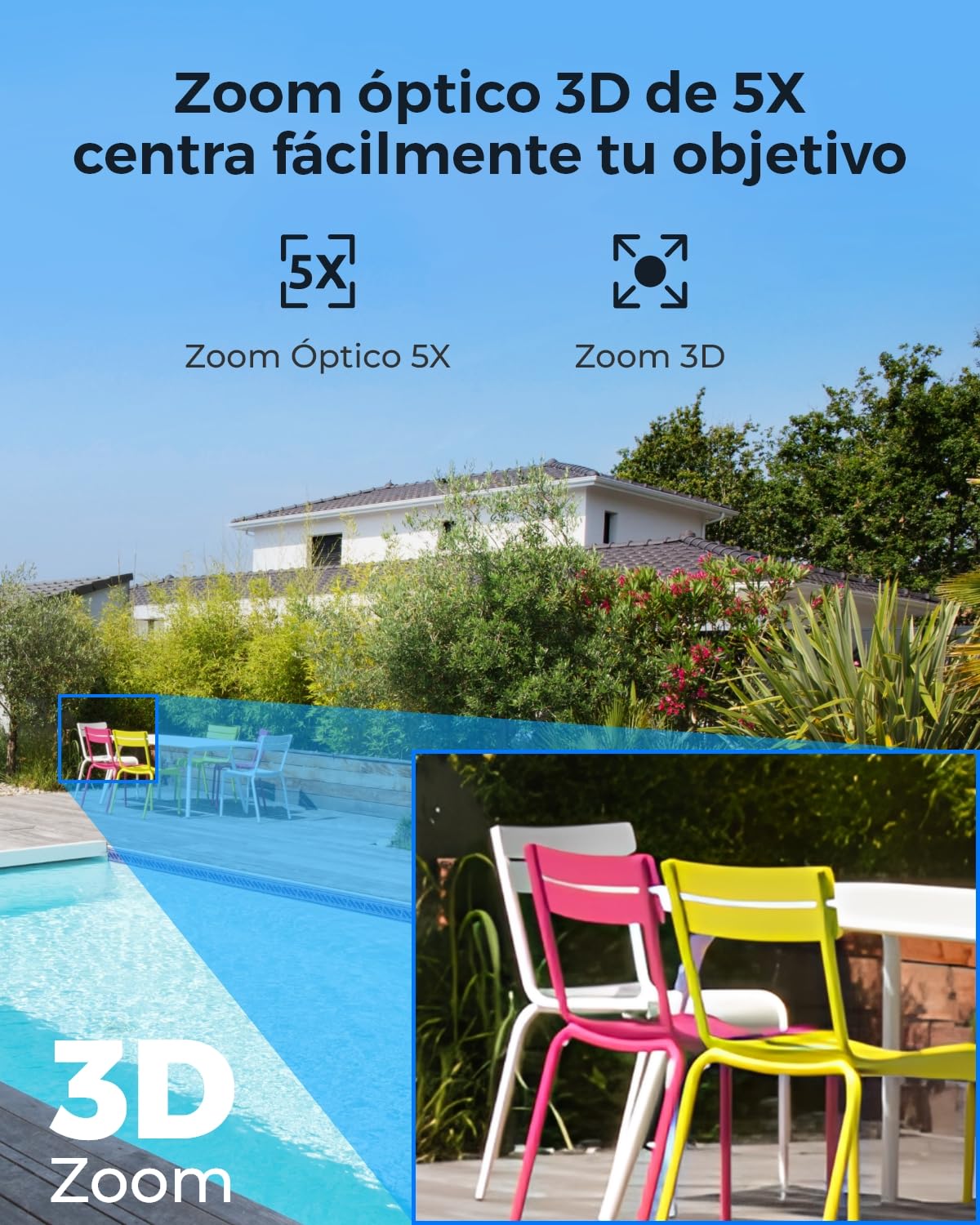 Reolink PoE 4K Cámara Vigilancia Exterior PTZ, 5X Zoom Óptico 3D, RLC-823S1 | 360°/90° Pan & Tilt, Auto-Seguimiento, Audio Bidireccional, Detección Persona/Vehículo/Animale, Visión Nocturna a Color