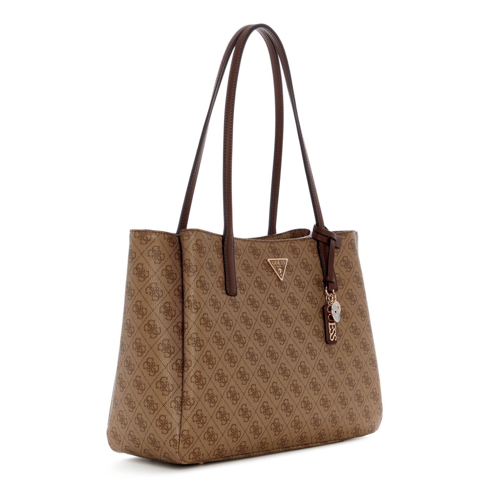 GUESS borsa a tracolla borsa da ufficio con scomparto per laptop Noelle II Tech Tote Latte Logo/Brown marrone chiaro