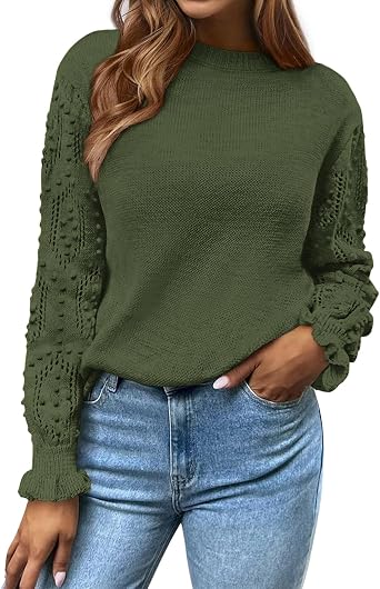 BTFBM Hollow Out Sweaters for Women, 2026 Trendy Tops | Crewneck Swiss Dot Long Sleeve Sweater, Cozy Soft Knit Pullover Top, Casual Daily Wear Going Out Outfits, Fall Winter Clothes