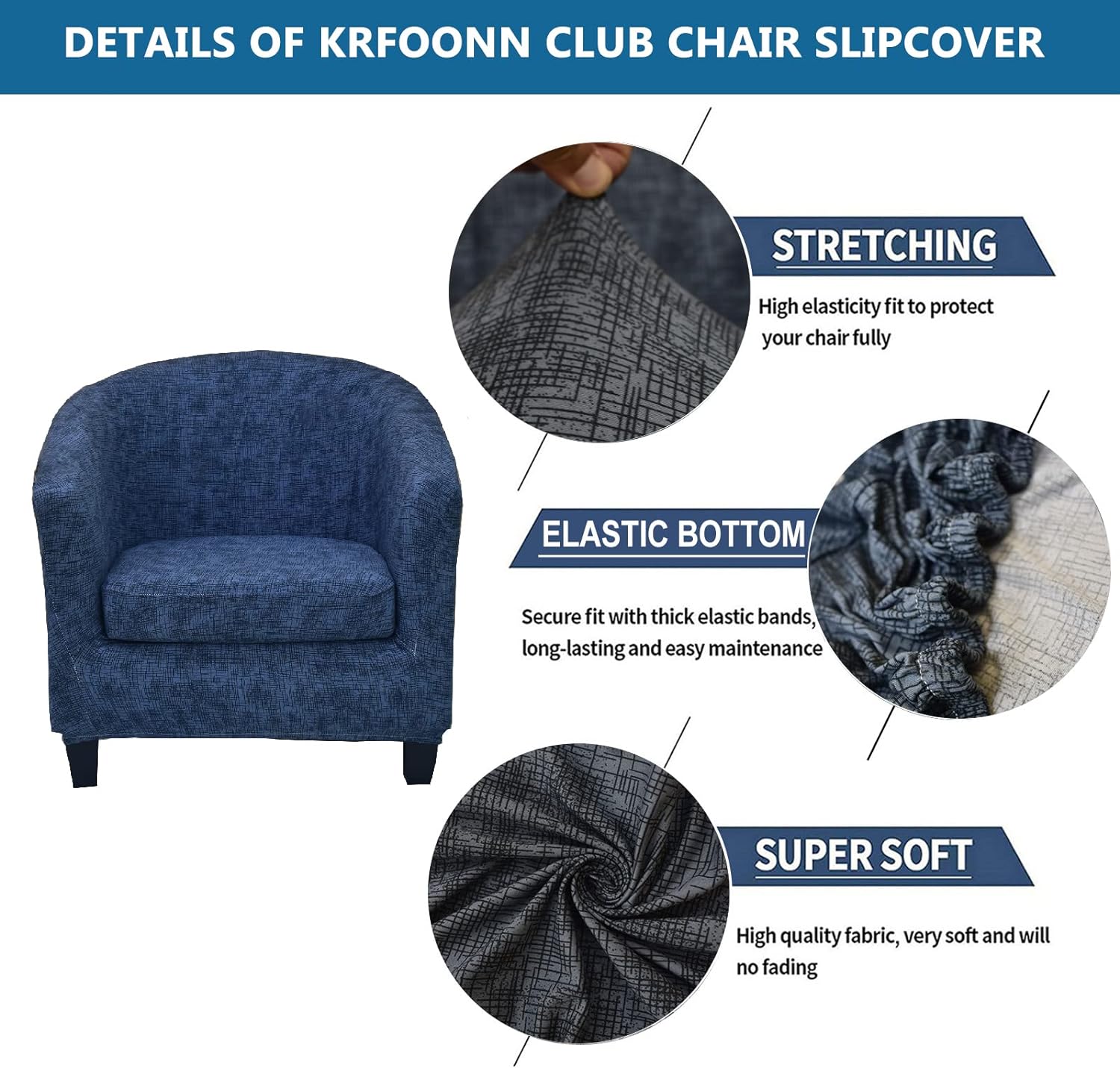 KRFOONN 2 Pieces Club Chair Slipcover Stretch Waterproof Tub Chair Slipcover Armchair Covers Sofa Cover Removable Round Barrel Chair Covers Couch Furniture Protector Cover for Living Room, A43