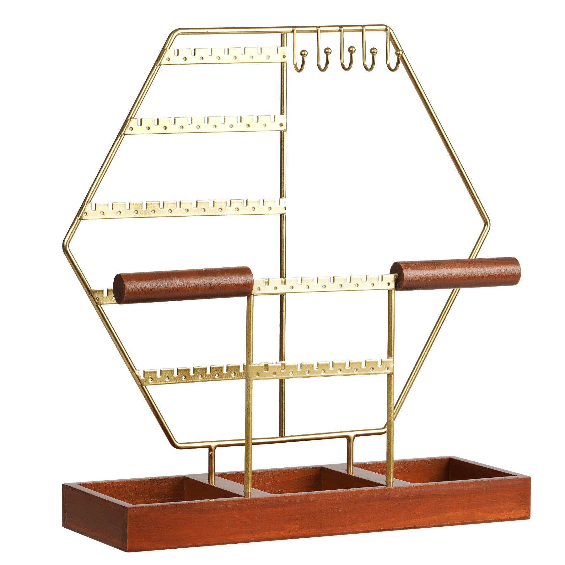 QILICHZ Earring Organizer Hexagon Earring Holder Stand 7-Tier Jewelry Holder Organizer Stand Gold Jewelry Stand Necklace Organzier Bracelet Holder for Girls Room Decor Preppy Stuff