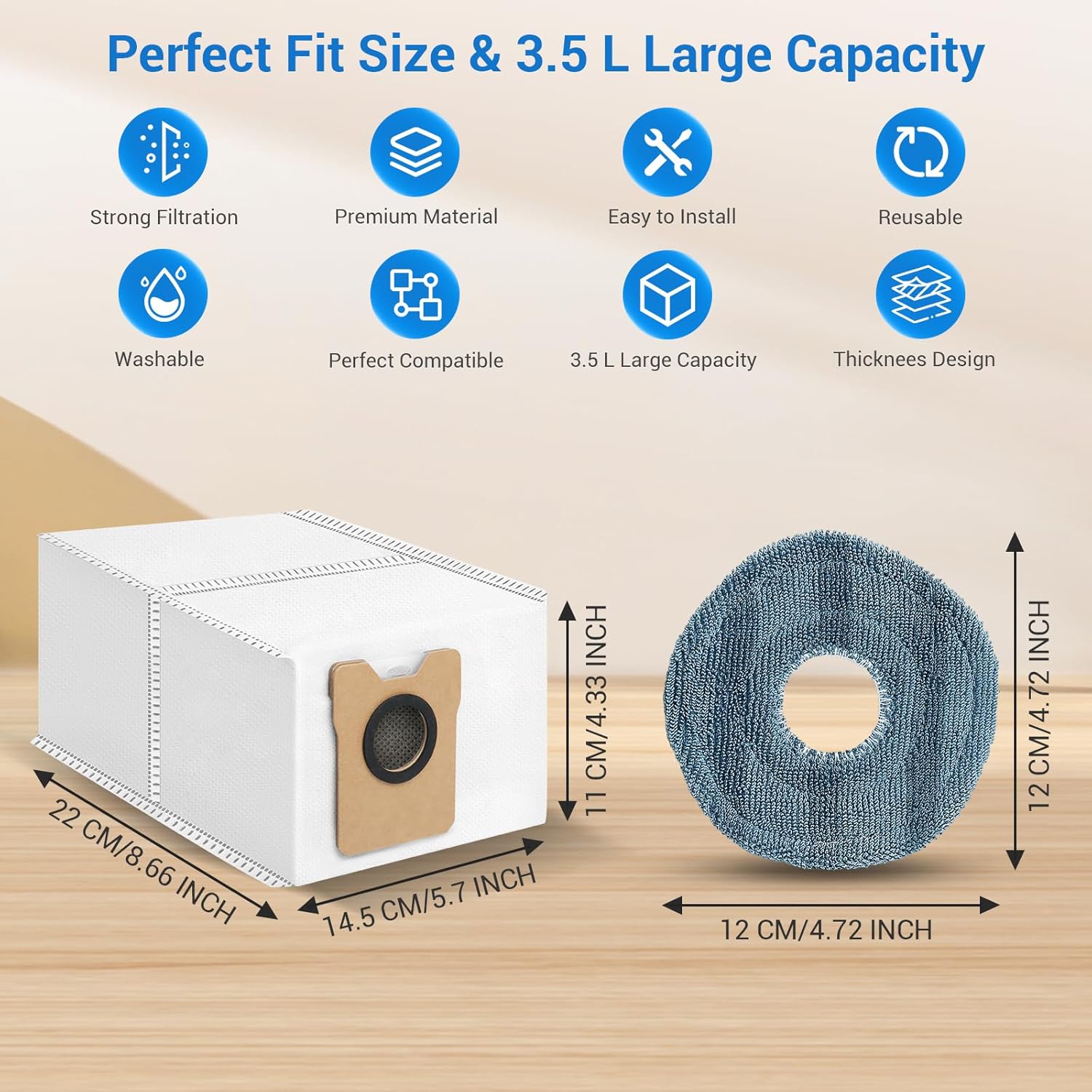 12 Pack Omni C20 Dust Bags and Mop Pads Compatible with eufy Omni C20/ C10 Robot Vacuum with 3.5 L Large Capacity Vacuum Dust Bags