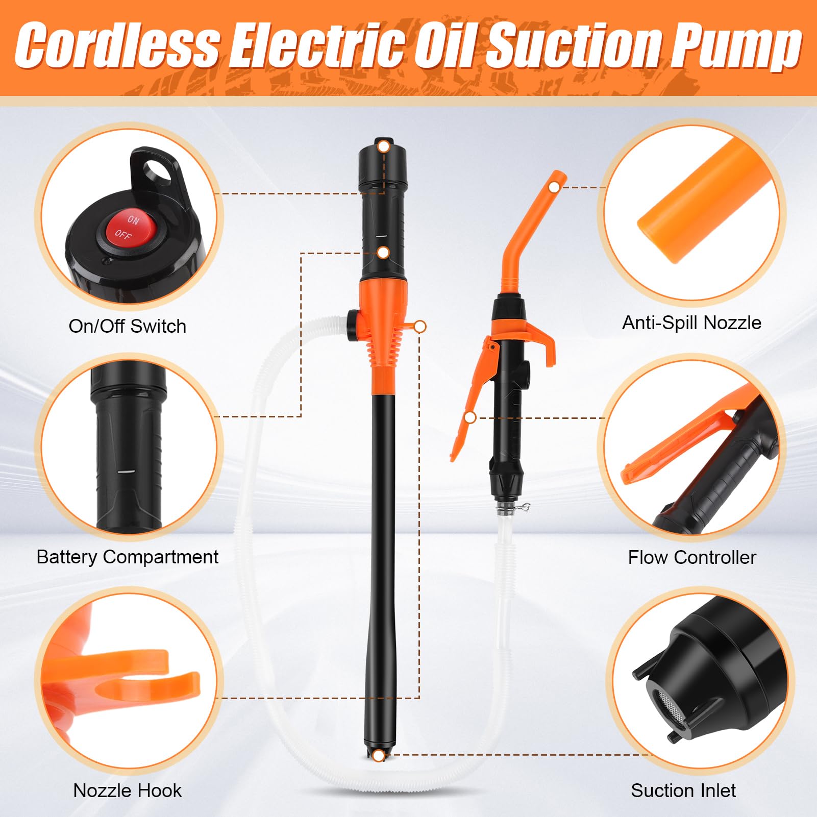 Bomba extractora de aceite eléctrica, portátil de 9 l/min con control de boquilla ajustable, ideal para líquidos no corrosivos, cambios de aceite automotriz, extracción de combustible