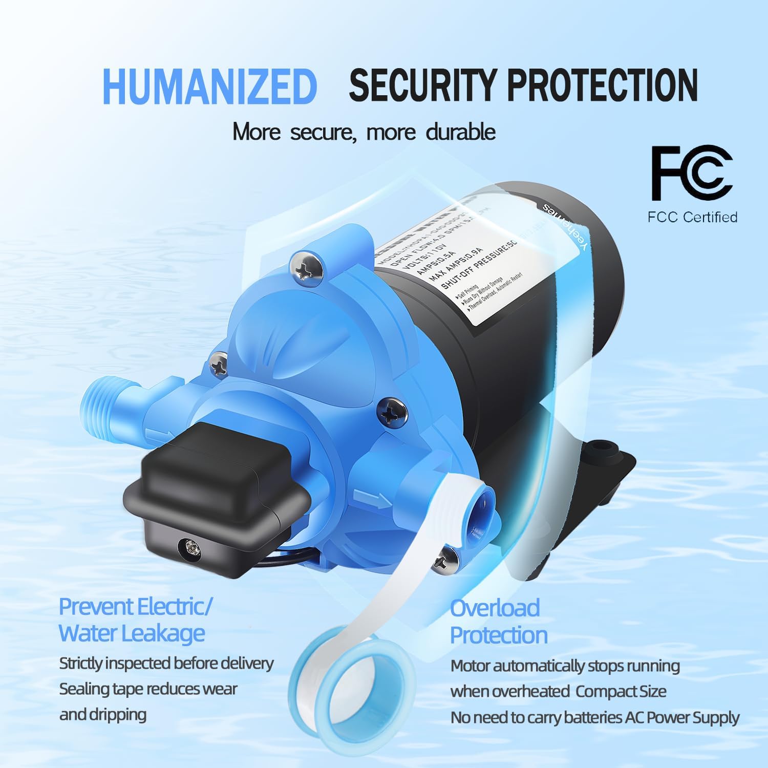 On Demand Pump T33, Water Transfer Pump 110V, 4 GPM 45 Psi Brass Connector Self Priming 03526-144A for Home Camper Sprayer Aqua