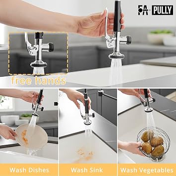 Fapully Black and Chrome Pull Down Kitchen Faucet with Deck Plate