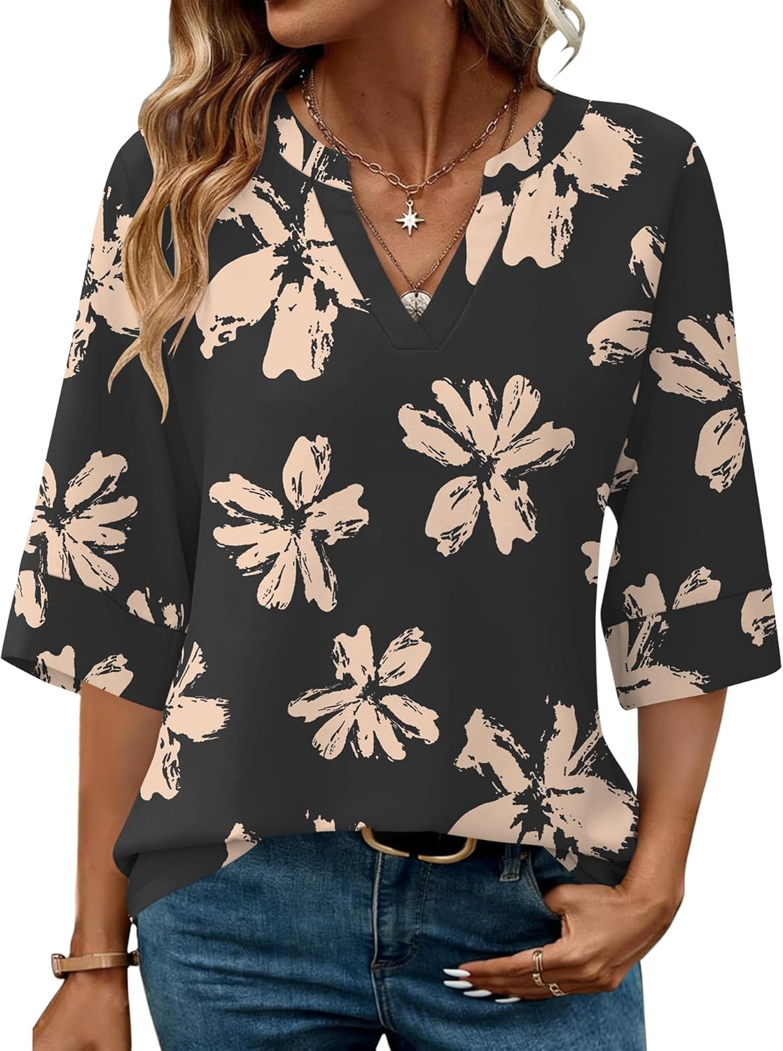 LOMON Women's Dressy 3/4 Length Sleeve Tops Business Casual Blouses Summer Tees Shirts - Image 2