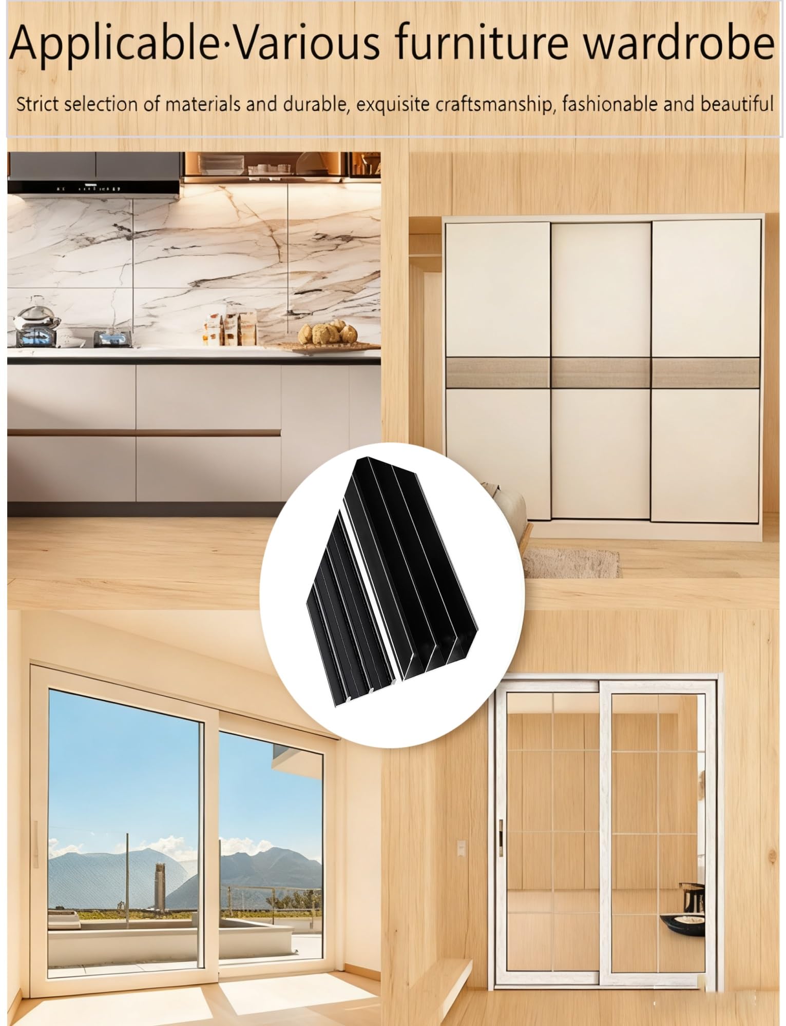 Kit de rieles para puerta corredera, sistema deslizante de 3 pistas para armario, armario, divisor de habitación, puertas de panel de madera, riel de aluminio duradero