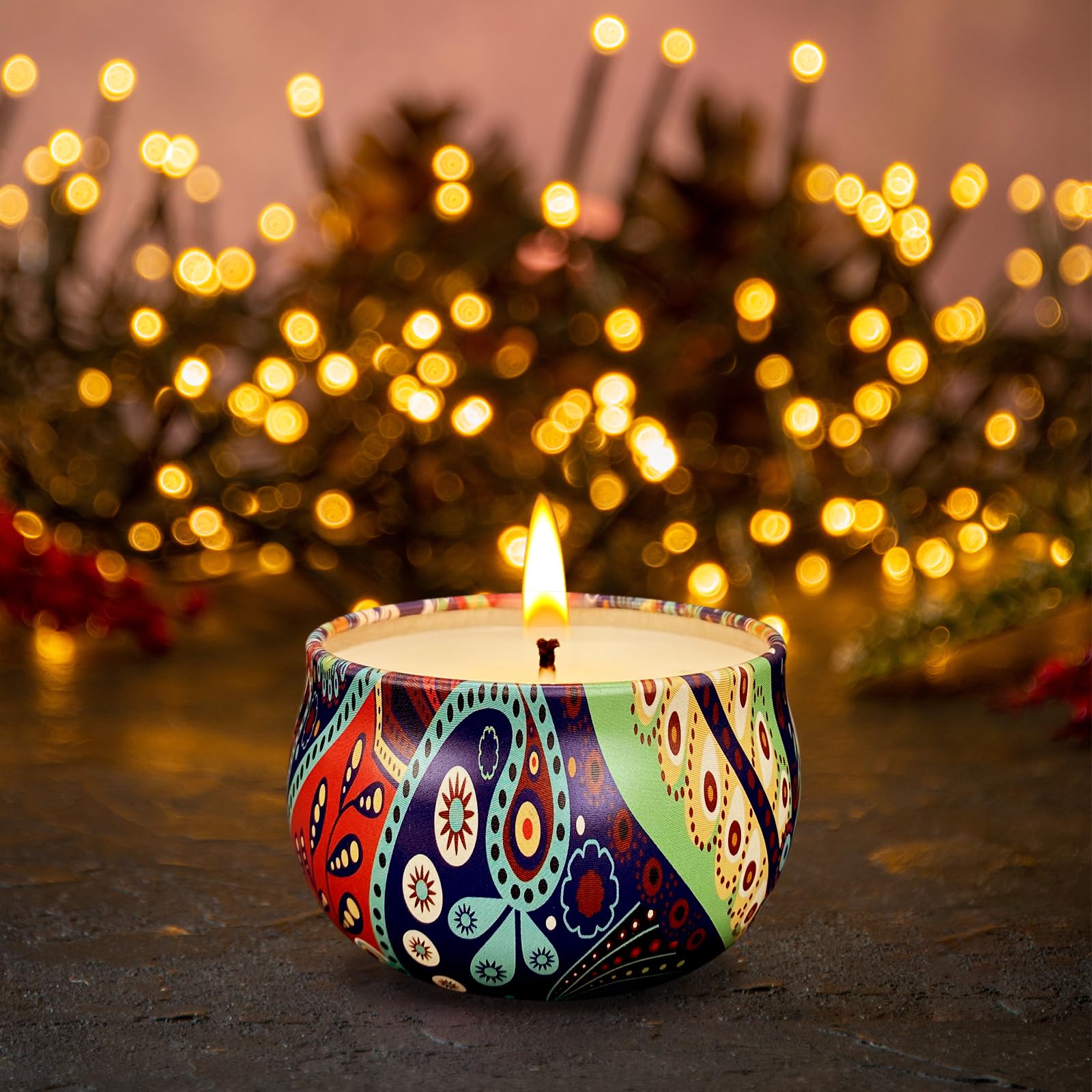 Juego de 48 velas aromáticas pequeñas de cera de soja, velas de aromaterapia de 2.5 onzas, velas de lata portátiles con tapa, cesta de regalo de relajación para madre, mujeres, amigos y compañeros de