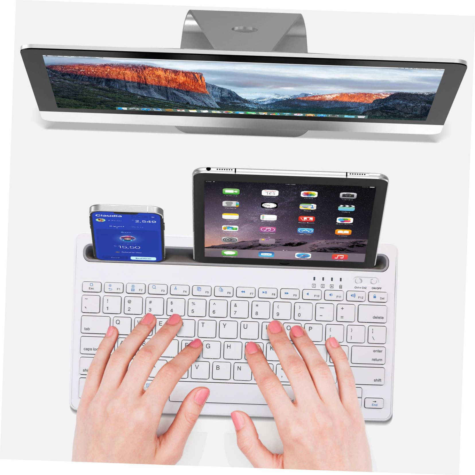 Tastiera Wireless Ricaricabile per Tablet e Smartphone Design Silenzioso e Materiali Abs e Ferro