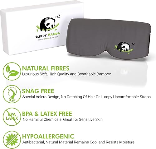 Miniatura 3 de Sleepy Panda - Máscara de bambú para dormir, lujosamente suave y ligera, transpirable, máscara de protección para ojos secos 100% opaca, lo mejor