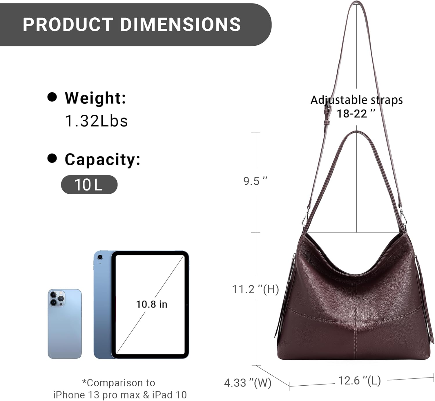 Genuine Leather Hobo Bags for Women Crossbody Purses Work Tote Bag Designer Shoulder Handbags with 2 Straps