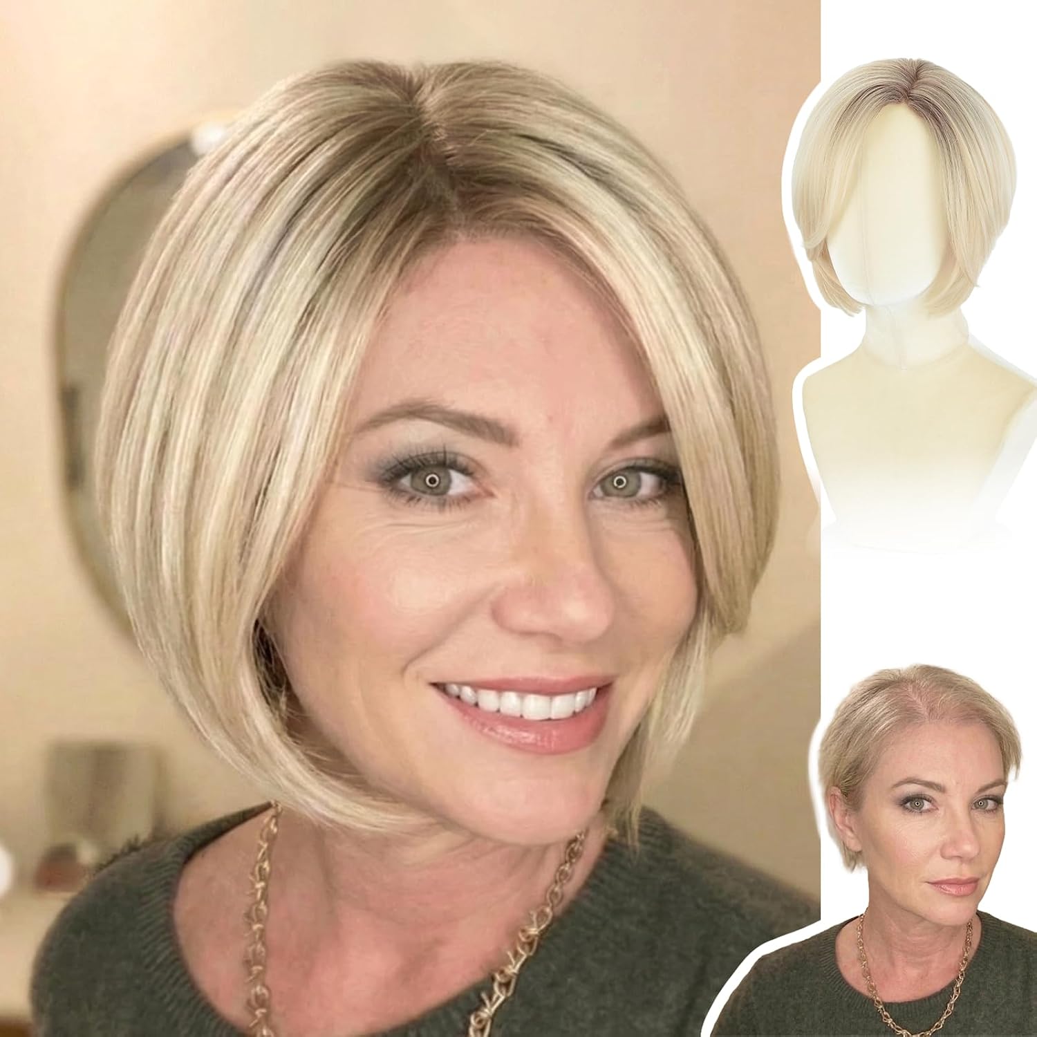 WIGYY Brown Mono Top Bob Wig for White Women – 10 Inch Short Straight Synthetic Wig, Lace Front Natural Hairline Wig, Glueless Lightweight Wig for Daily Wear