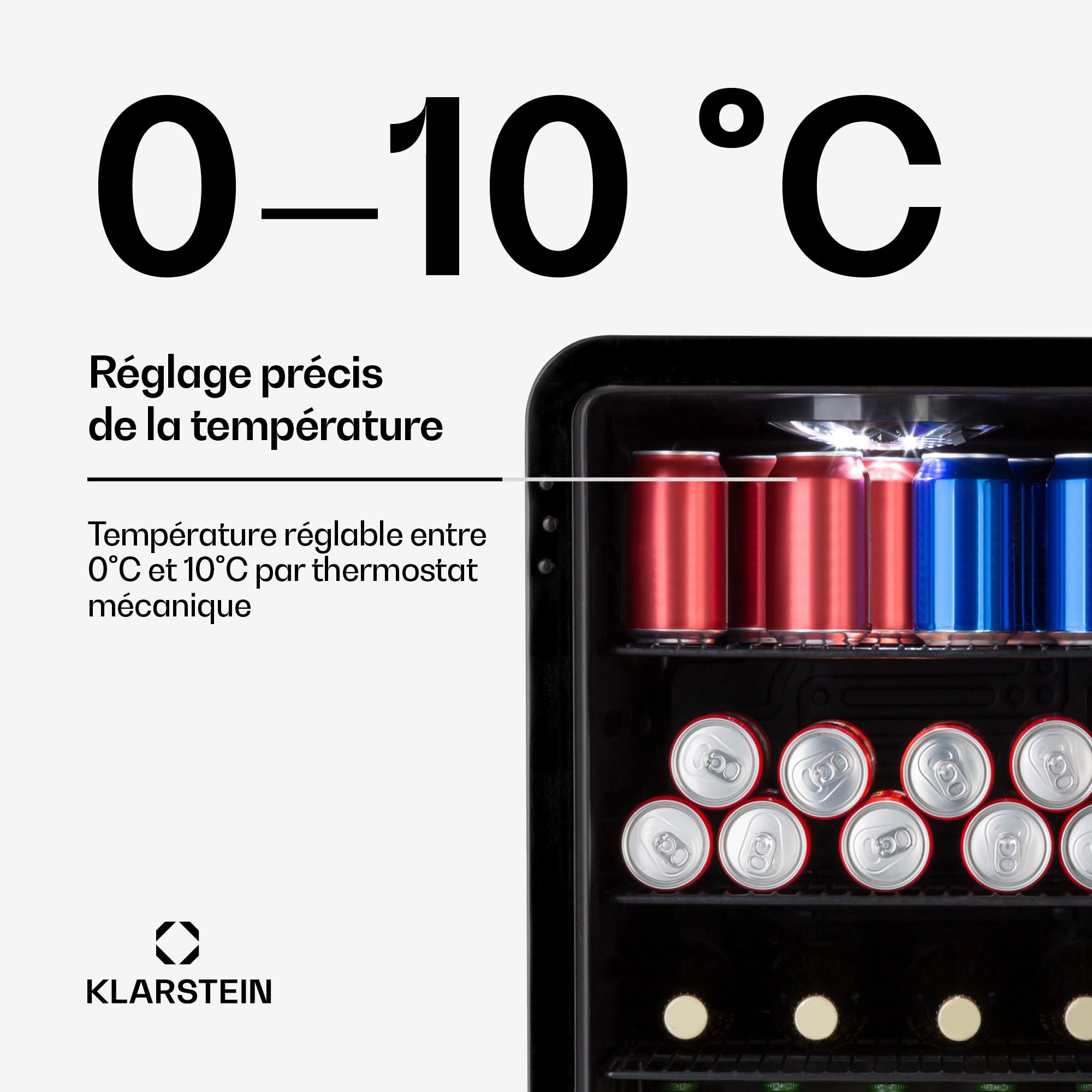 KLARSTEIN PopLife Refroidisseur de boissons - mini-bar, réfrigérateur rétro, 0-10°C, seulement 39 dB, 70 L, écologique, porte à double vitrage, design rétro, noir
