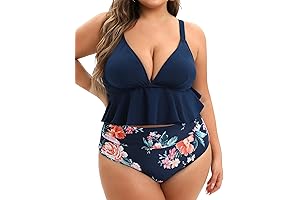 Two-Piece Plus Size Bathing Suit with V-Neck and Flowy Ruffle Hem