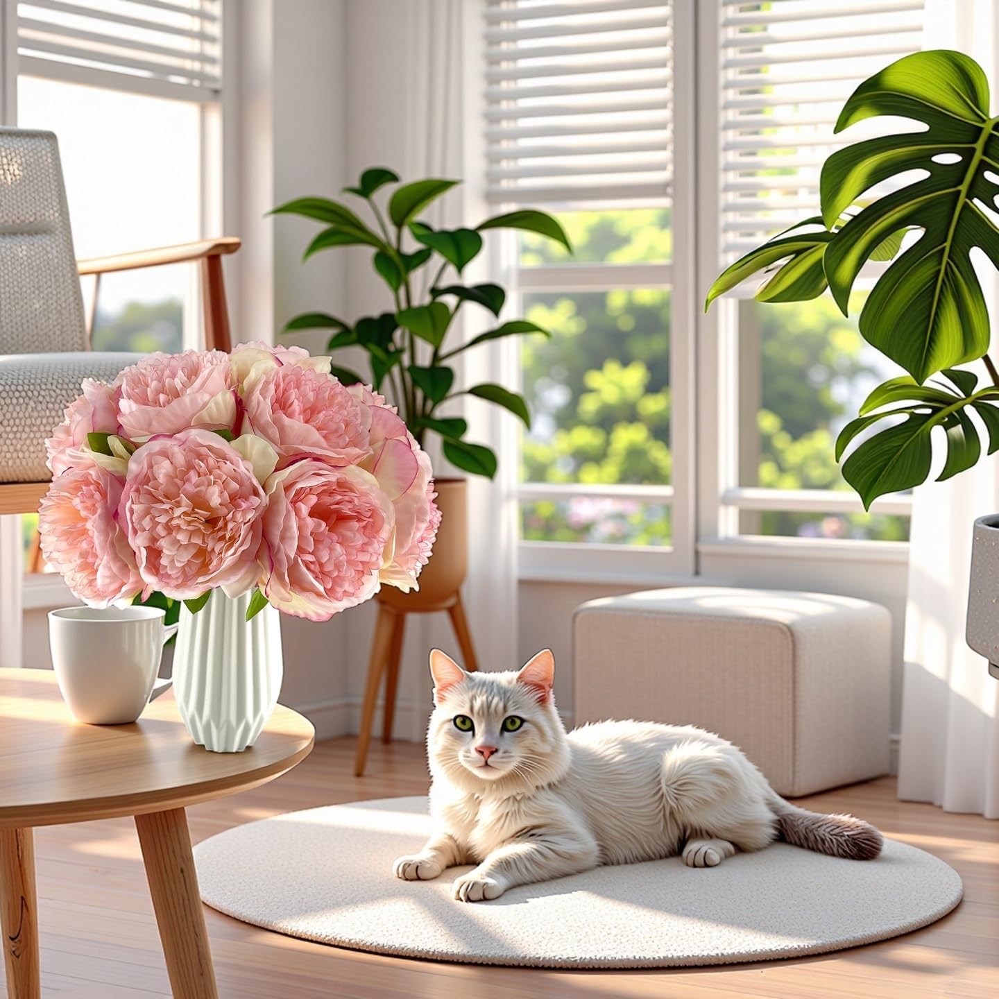 2 Bouquet 10Heads Artificial Fake Peony Flowers Silk Faux Flower for Home Office Party Wedding Decorations - Image 4