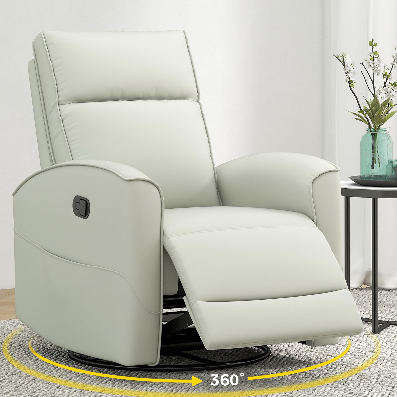 ANJ Manual Swivel Rocker Recliner, Glider Recliners with Padded Armrest and Backrest, Soft Leather Nursery Rocking Recliner Chair Reclining Sofa for