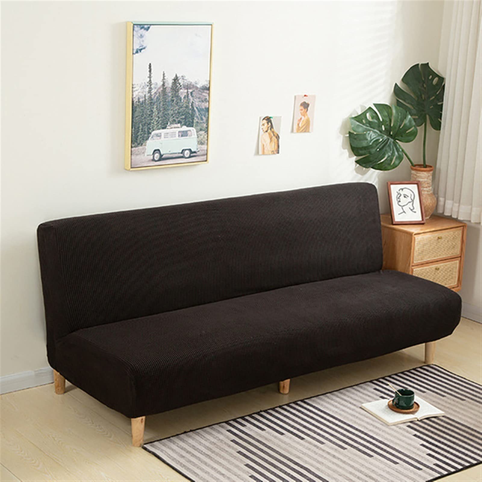 Housse de canapé sans accoudoirs noire taille S pour clic-clac 120-155cm