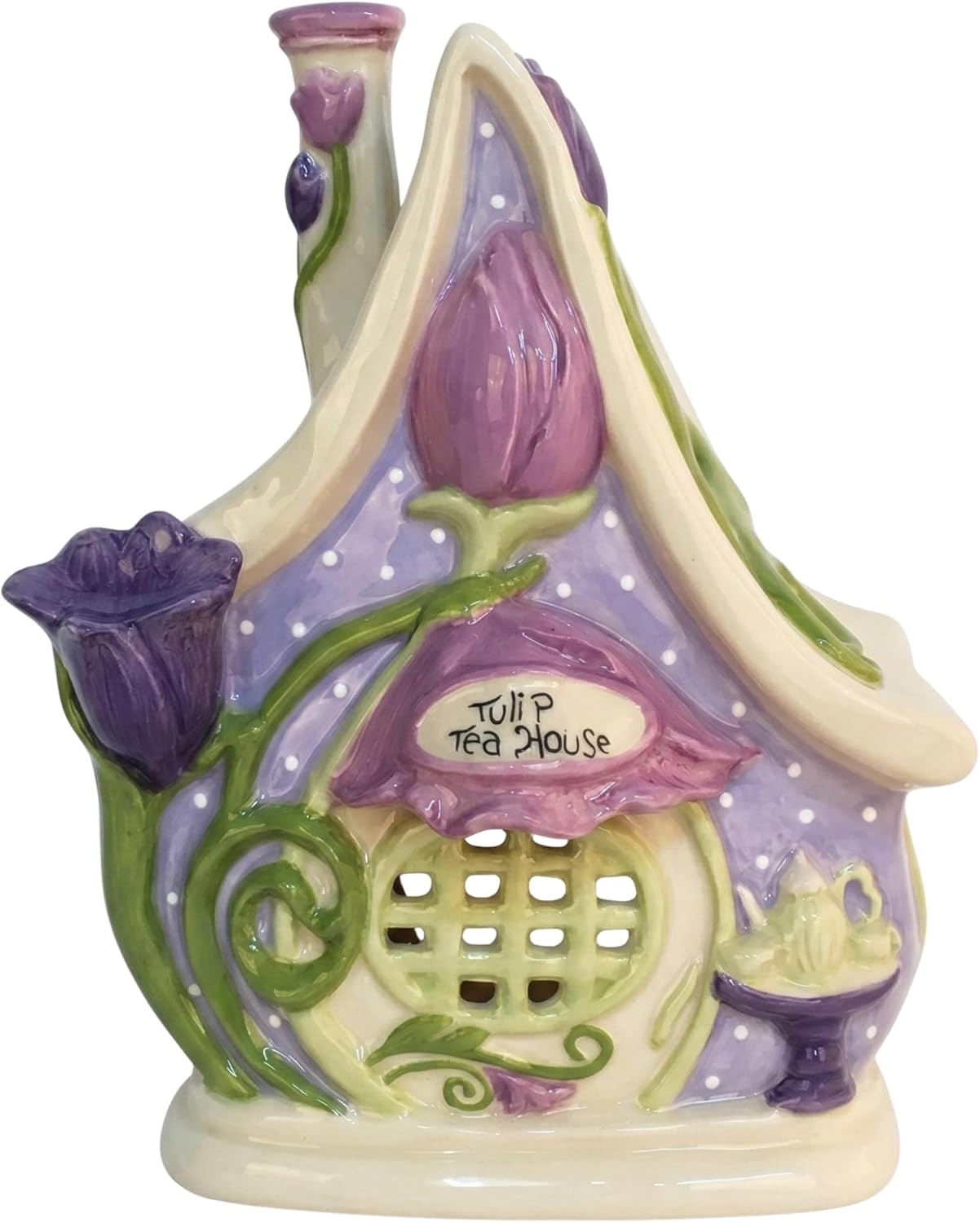 Blue Sky Clayworks Tulip Tea House Candle House, 6.375" L x 5.25" W x 7.75" H