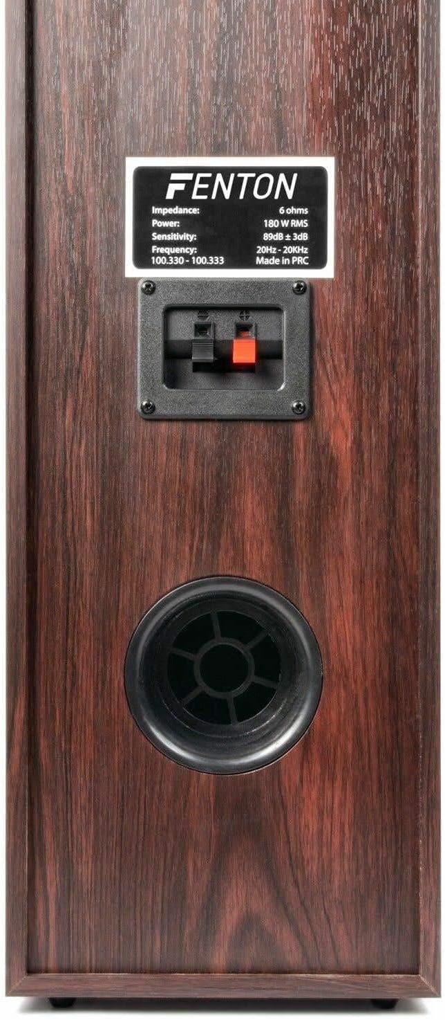 Rear view of Fenton tower speaker showing connection terminals