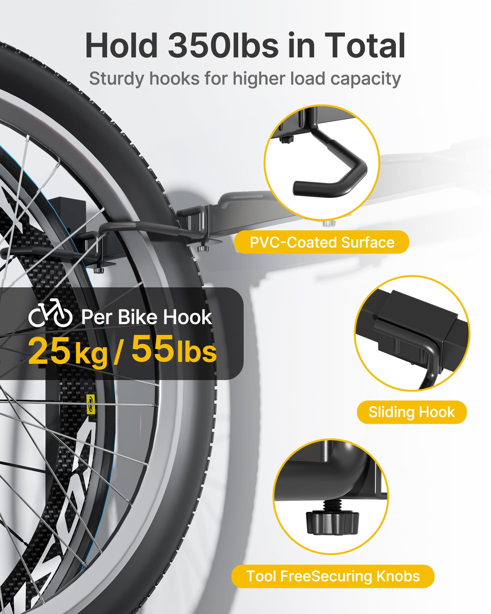 monTEK Freestanding Bike Storage Rack for 5 Bikes, Heavy Duty 350LBS Vertical Bike Stand with 5 Bike Hooks & 6 Helmet Hooks, Indoor and Outdoor Bike Storage Rack with Locking Casters