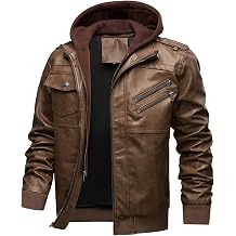 INVACHI Men's Leather Jacket Motorcycle Bomber Jacket with Removable Hood