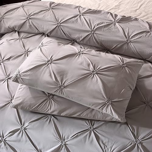 Miniatura 4 de Juego de edredón doble plisado de microfibra suave con 2 fundas de almohada, fácil cuidado, sin arrugas, juego de ropa de cama doble de 3 piezas,