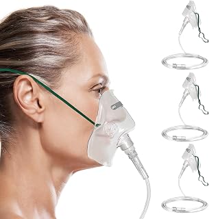 3 Pack Oxygen Masks for Face Adult, L Sleeping Oxygen Mask, No Cup, White | Soft, Hypoallergenic Material; 6.6Ft Tangle-Free Tube; Moldable Nose Clip for Secure Fit & Seal; Adjustable Headband Fits All