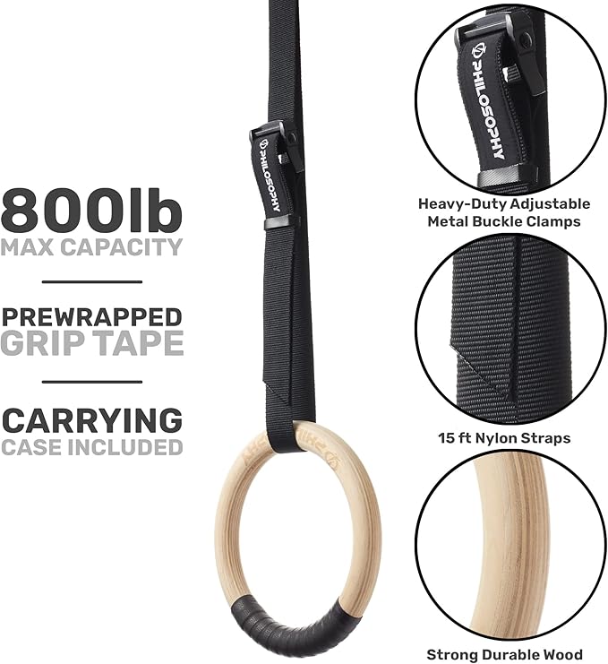 Anillas de Madera Philosophy Gym con Correas Ajustables miniatura 3