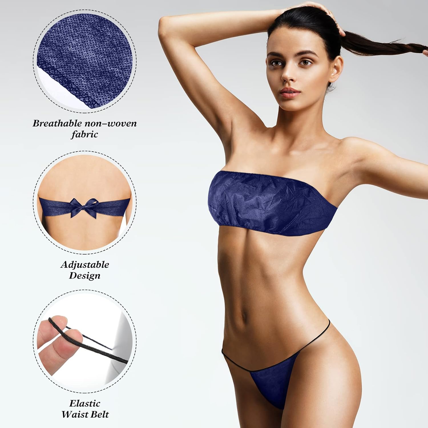 Miniatura 3 de Juego de ropa interior desechable de 100 piezas para mujer sujetadores desechables y bragas de tanga para spa spray desechable sin tirantes para