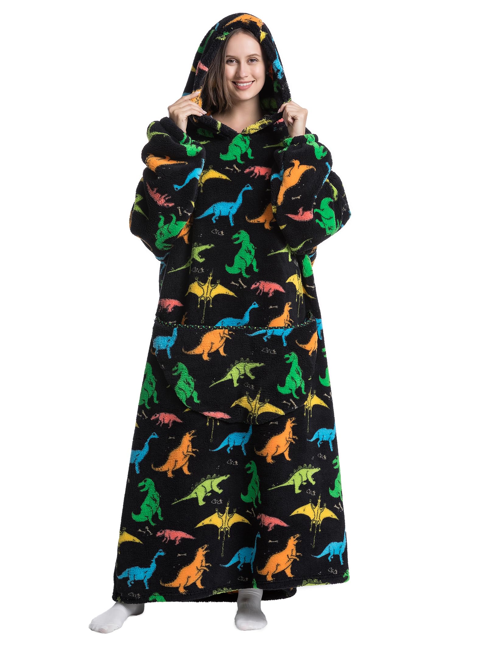 JOREAY extra lange oversized deken-hoodie, lekkere fleece voor volwassen vrouwen, draagbare deken, pluizig gigantisch sweatshirt met capuchon voor tieners, Corgi, Eén Maat Grote Maten Tall