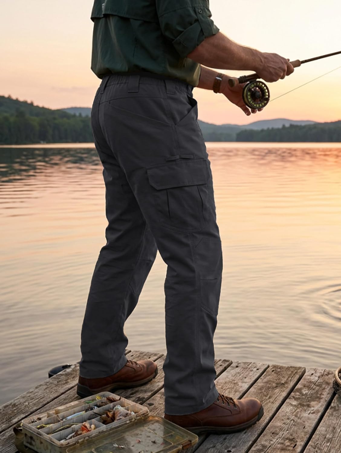 2 Pack Men's Ripstop Work Pants Water Resistant Cargo Tactical Pants for Hiking Construction Outdoor with 7 Pockets