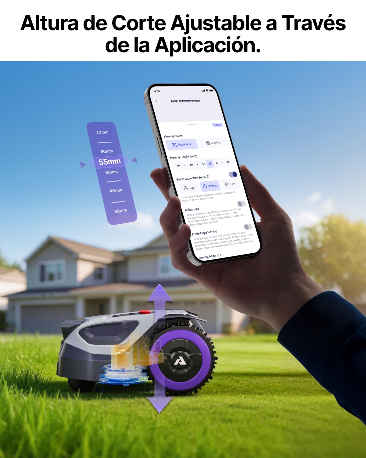 ANTHBOT M9 Cortacésped Robot Sin Cable Delimitador, 1000㎡，Nuevo Genio con Navegación NetRTK y Doble Visión, Evitación de Obstáculos IA, Control por Aplicación - Máx. 1200 m²