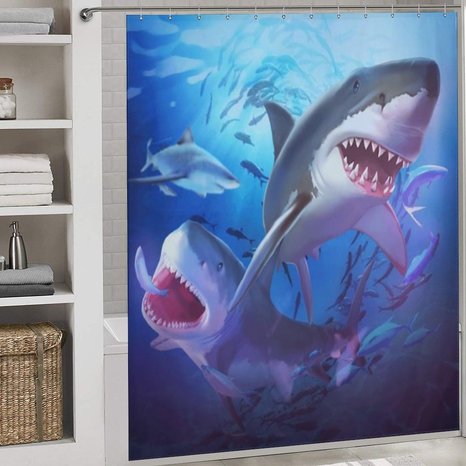 Rideau de douche imperméable requin en polyester anti éclaboussures