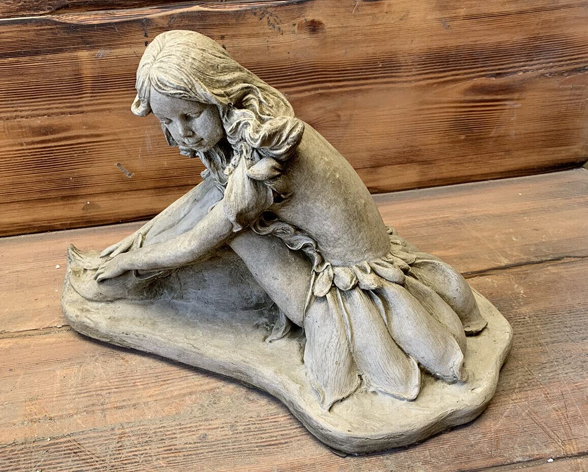 J And L Stone Ornaments Stone-Colored Stone Garden Large Resting Sitting Angel Fairy Pixie On Rock Statue Ornament