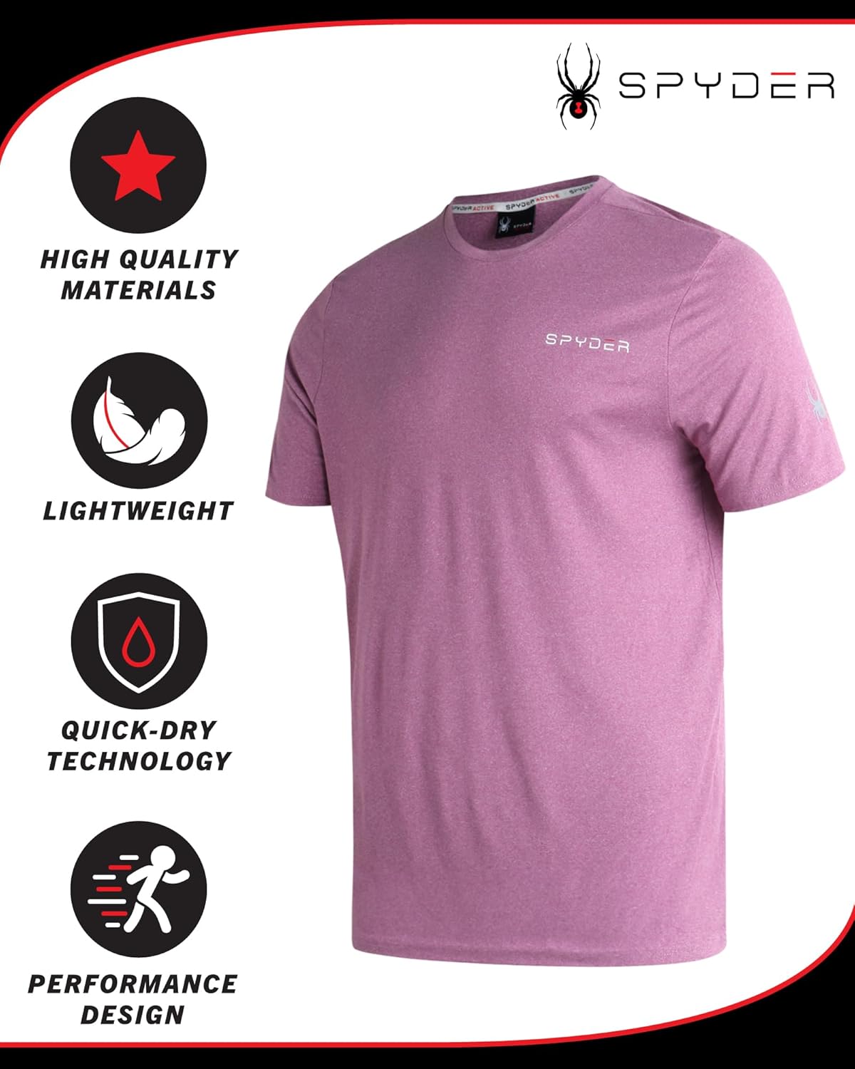 Spyder Mens Active Shirts - Quick Dry Lightweight Short Sleeve Mens Shirts Athletic Performance Gym Workout Shirts for Men - Image 2